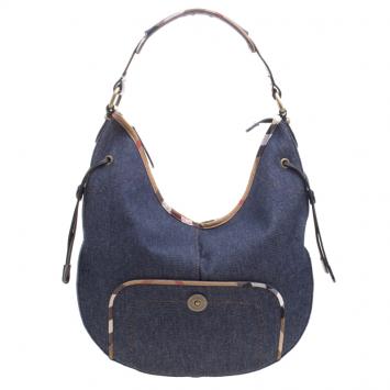 Pre Owned Burberry Navy Blue Denim Hobo