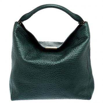 Pre Owned Burberry Emerald Green Grain Leather Lindburn Hobo