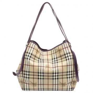 Pre Owned Burberry Plum Haymarket Check PVC Medium Canterbury Tote