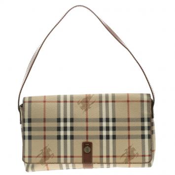 Pre Owned Burberry Copper Haymarket Check PVC Shoulder Bag