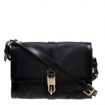 Pre Owned Burberry Black Pebbled Leather Shoulder Bag