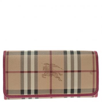Pre Owned Burberry Fuchsia/Beige Haymarket PVC Continental Wallet