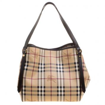 Pre Owned Burberry Beige Haymarket Check PVC Small Canterbury Tote
