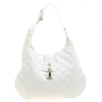 Pre Owned Burberry White Quilted Leather Brooke Hobo