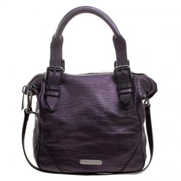 Pre Owned Burberry Purple Leather Tote