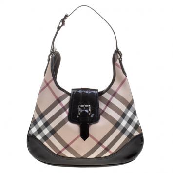 Pre Owned Burberry Black Nova Check PVC Brooke Hobo