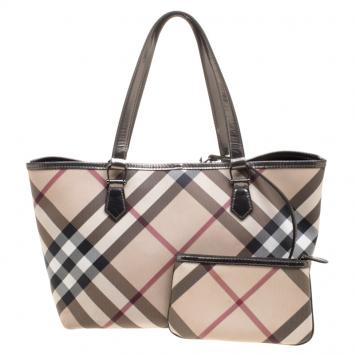 Pre Owned Burberry Beige/Metallic Super Nova Check PVC Regent Tote