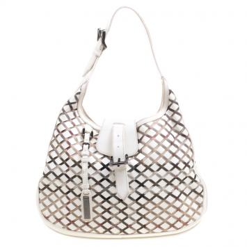 Pre Owned Burberry White House Check Patent Leather and PVC Brooke Hobo