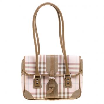 Pre Owned Burberry Pink/Brown House Check PVC Shoulder Bag