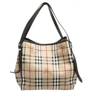 Pre Owned Burberry Choco Haymarket Check PVC Small Canterbury Tote