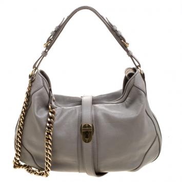 Pre Owned Burberry Grey Leather Chain Hobo