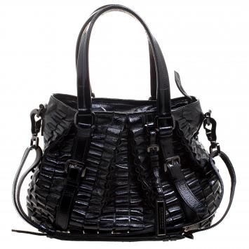 Pre Owned Burberry Black Cartridge Patent Leather Lowry Tote