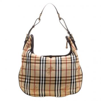 Pre Owned Burberry Brown Haymarket Check Fabric Hobo