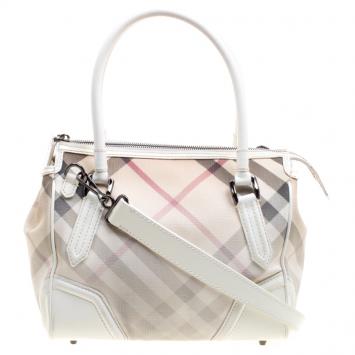 Pre Owned Burberry White Nova Check PVC and Patent Leather Shoulder Bag