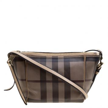 Pre Owned Burberry Beige Smoked Check PVC Crossbody Bag