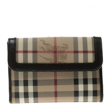 Pre Owned Burberry Beige/Brown Haymarket Check Coated Canvas Wallet