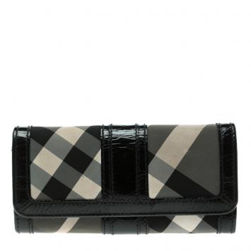 Pre Owned Burberry Beat Check Nylon and Patent Leather Penrose Continental Wallet