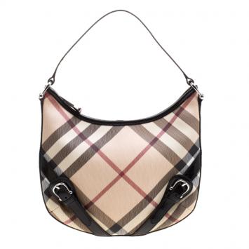 Pre Owned Burberry Beige/Black Nova Check Canvas Small Borton Hobo