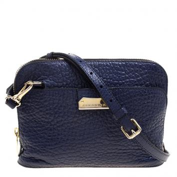 Pre Owned Burberry Bright Regency Blue Grain Leather Small Harrogate Crossbody Bag