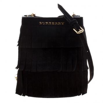 Pre Owned Burberry Black Suede Baby Fringe Bucket Bag