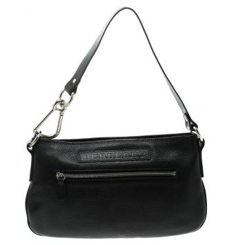 Pre Owned Burberry Black Grainy Leather Shoulder Bag