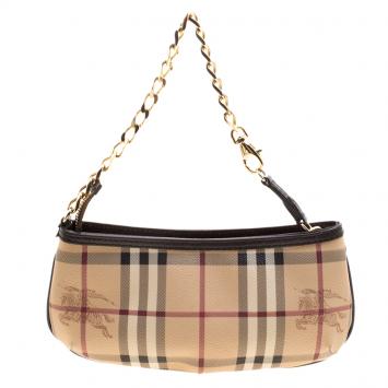 Pre Owned Burberry Beige/Brown Haymarket Check Clara Pochette