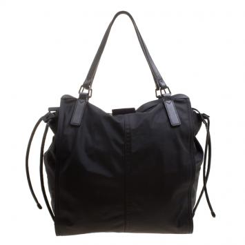 Pre Owned Burberry Black Nylon Drawstring Shopper Tote