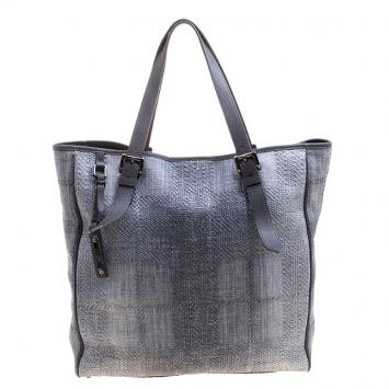 Pre Owned Burberry Grey Raffia Shopper Tote