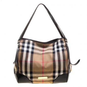 Pre Owned Burberry Black House Check Fabric and Leather Canterbury Tote