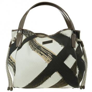 Pre Owned Burberry White Canvas Brushstroke Check Print Shopper