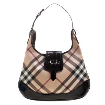Pre Owned Burberry Black Nova Check PVC Brooke Hobo