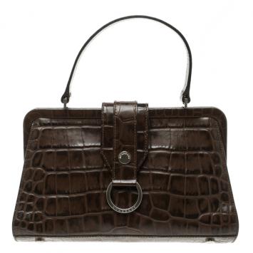 Pre Owned Burberry Brown Embossed Leather Frame Bag
