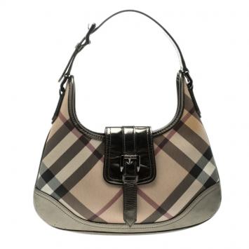 Pre Owned Burberry Metallic Grey PVC and Leather Small Brooke Hobo