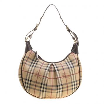 Pre Owned Burberry Brown Haymarket Check PVC Hobo