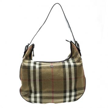 Pre Owned Burberry Gold Glitter Canvas Nova Check Hobo