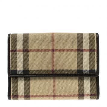 Pre Owned Burberry Beige House Check PVC Bi-Fold Wallet