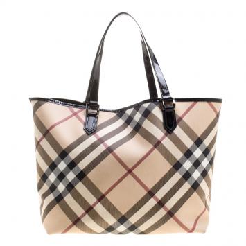 Pre Owned Burberry Beige/Black Supernova Check Large Nickie Tote