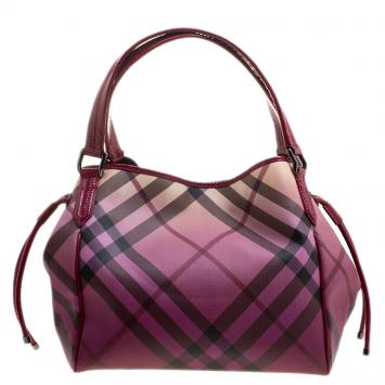 Pre Owned Burberry Burgundy Ombre Supernova Check PVC Bilmore Tote