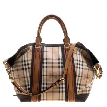 Pre Owned Burberry Multicolor Haymarket Check Coated Canvas Jameson Tote