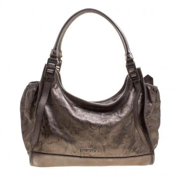 Pre Owned Burberry Metallic Grey Leather Degrade Lace Large Avondale Bag