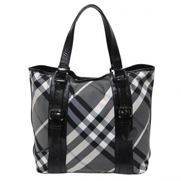 Pre Owned Burberry Black Beat Check Nylon Victoria Tote