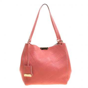 Pre Owned Burberry Pink Embossed Leather Canterbury Tote with Pouch