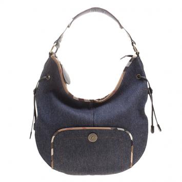 Pre Owned Burberry Navy Blue Denim Hobo