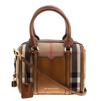 Pre Owned Burberry Beige/Brown House Check Canvas Small Alchester Crossbody Bag