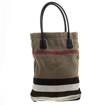 Pre Owned Burberry Brown Brit Check Canvas Tote