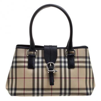 Pre Owned Burberry Black Nova Check Vinyl Small Eden Satchel