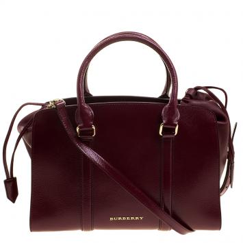 Pre Owned Burberry Red Patent Leather Dinton Medium Tote