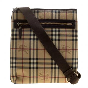 Pre Owned Burberry Beige/Brown Haymarket Check Coated Canvas Messenger Bag
