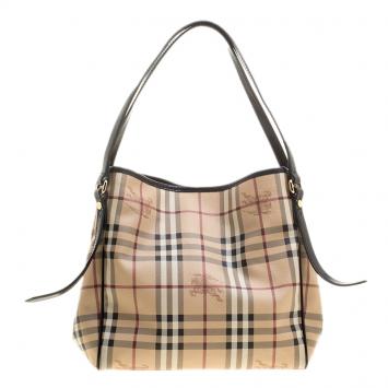 Pre Owned Burberry Beige/Black Haymarket Check PVC Small Canterbury Tote