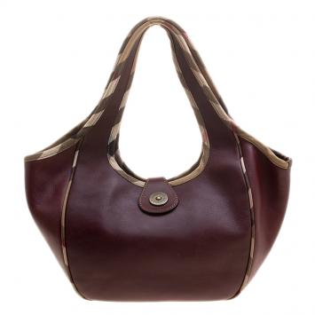 Pre Owned Burberry Burgundy Leather Shoulder Bag